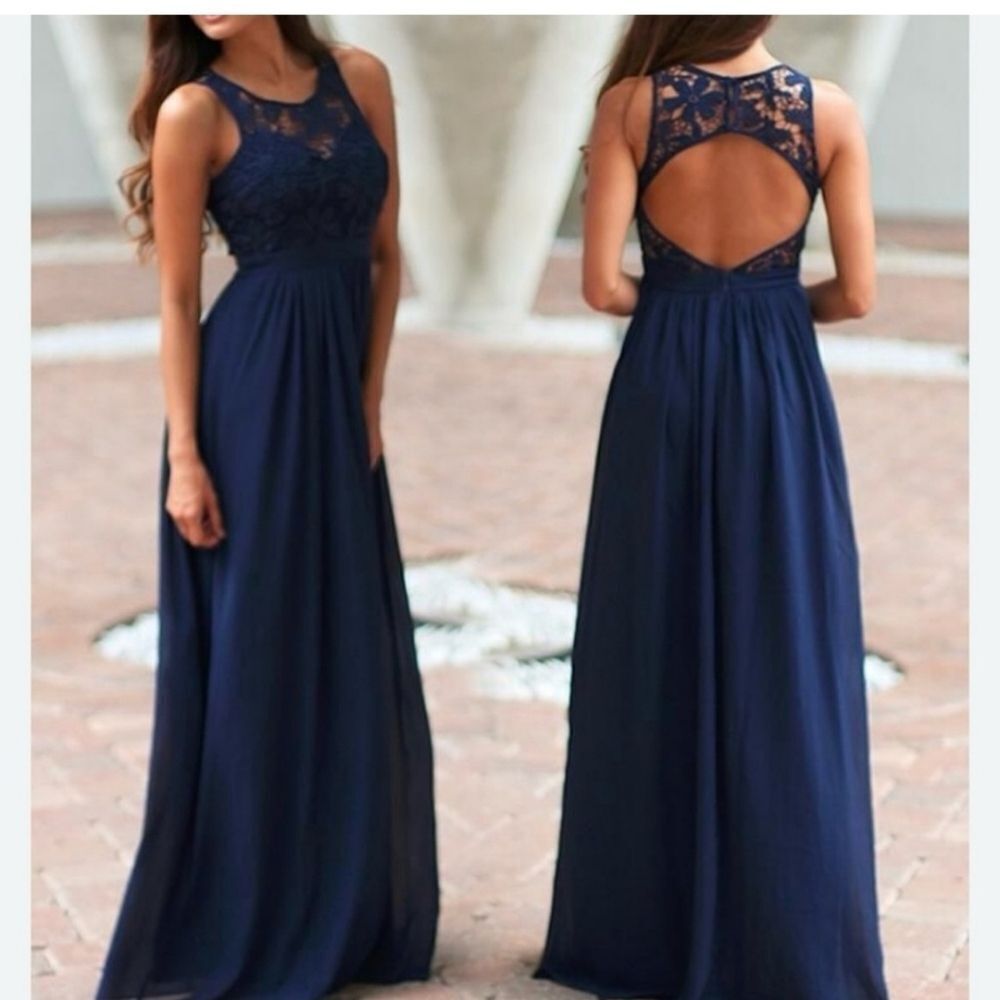 Lulus Navy Blue So Far Gown Maxi Dress